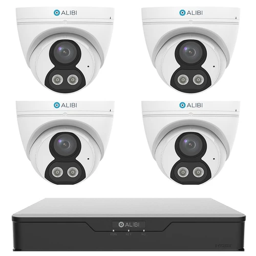 alibi ALI-KITN4K4T4 4-Channel 4-Port PoE NVR Kit, 4x 8MP 98 Feet Dual Light IR IP Turret Camera w/ Built-in Mic, NDAA Compliant