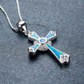 "Cross with Sunrays" Fire Opal Tachyon Pendant