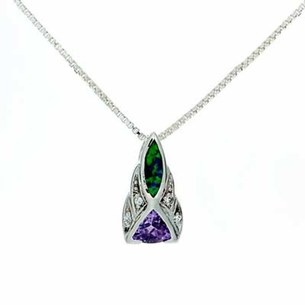 "Elegance" Tachyon Pendant with Amethyst, Opal and CZ Accents Set in Silver "Elegance" Tachyon Pendant with Amethyst, Opal and CZ Accents Set in Silver