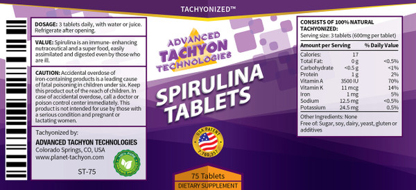 Tachyonized Spirulina Tablets - Energy Superfood  Tachyonized Spirulina Tablets - Energy Superfood