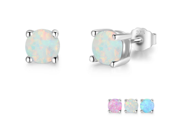 7mm Opal Sterling Silver Earrings 