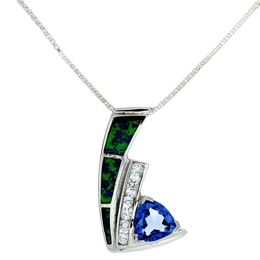 "Wave" Tachyon Pendant with Opal and CZ Accents Set in Silver