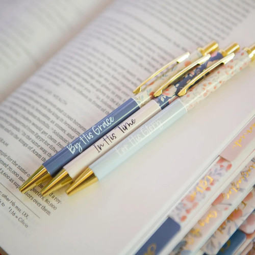 Blue Floral Christian Pens