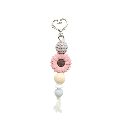 Silicone And Wood Daisy Keychain