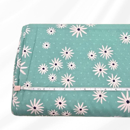 Aqua Scattered Daisies Petite Poly Swiss Dot Fabric (sold by half yards)
