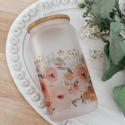 Watercolor Roses Glass Cup