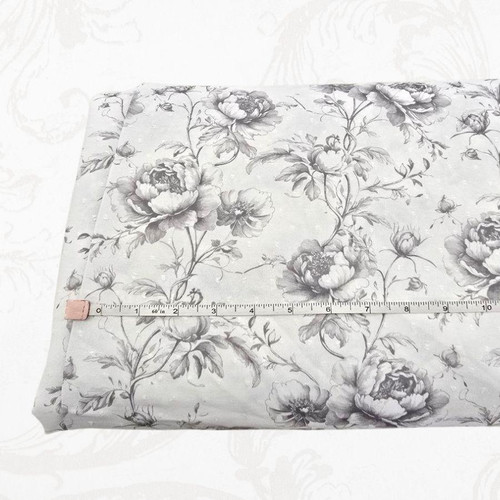 Exclusive Vintage Roses Medium Gray on Mini Poly Swiss Dot Fabric (sold by half yards)