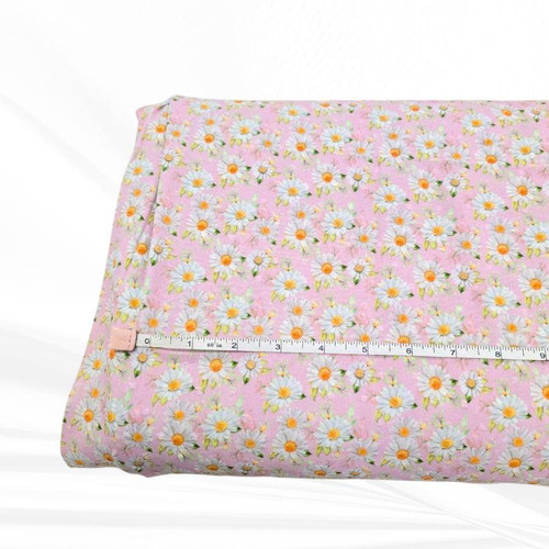 Daisies on Pink Mini Poly Swiss Dot Fabric (sold by half yards)