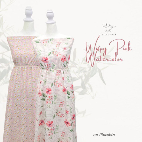 Beth's Exclusive Whispy Pink Watercolor Floral on White Pineskin (sold by half yards)