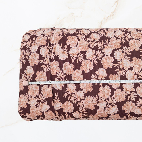 Toasted Peony on Burgundy Poly Rib Knit Fabric (sold by half yards)