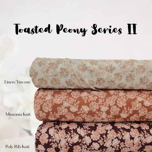 Toasted Peony on Burgundy Poly Rib Knit Fabric (sold by half yards)