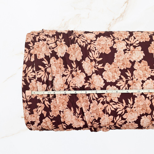 Toasted Peony (Large) on Burgundy Poly Rib Knit Fabric (sold by half yards)