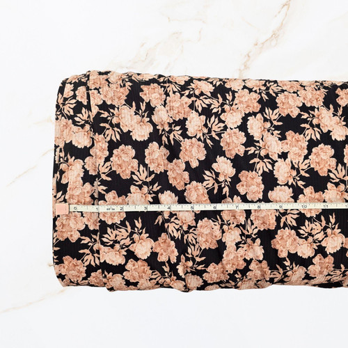 Toasted Peony on Black Poly Rib Knit Fabric (sold by half yards)