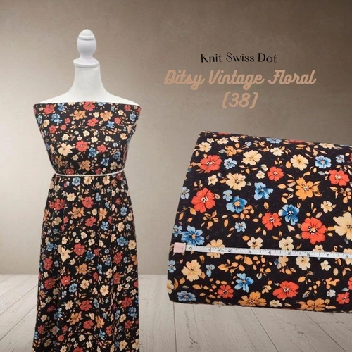 Ditsy Vintage Floral (38) Knit Swiss Dot Fabric (sold by half yards)