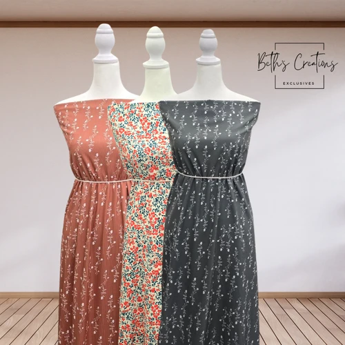 Rose Sprig S 4 Way Stretch Crinkle Poly Fabric (sold by half yards)