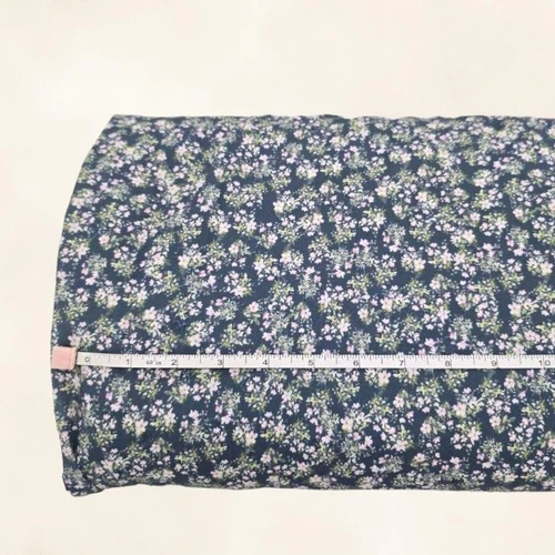 Petite Pink Flowers on Blue Poly Swiss Dot Fabric (sold by half yards)