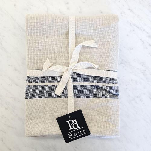 Beige/Blue Stripe Towel Set/2
