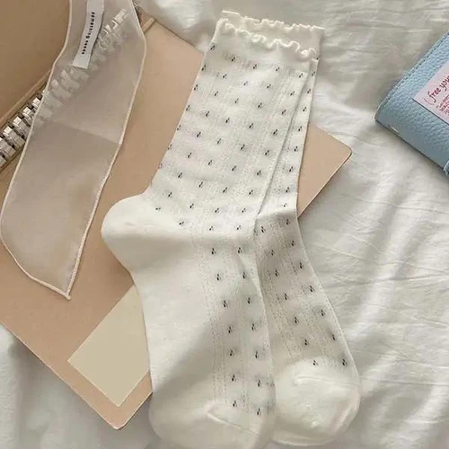 Casual Ruffle Flower Crew Cotton Socks