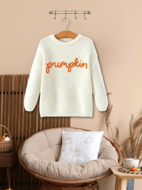 Pumpkin Embroidered Knit Sweater