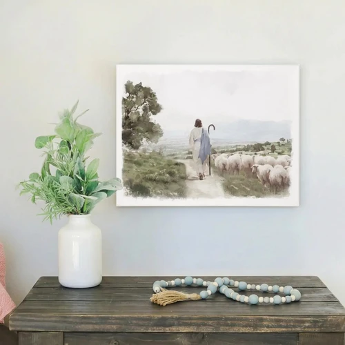 Jesus Shepherd Flock  12x9 Wrapped Canvas