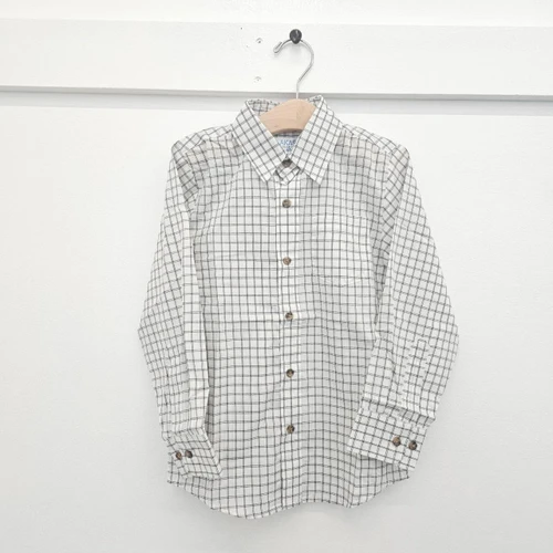 Black On White Windowpane Plaid Short Sleeve Shirt
