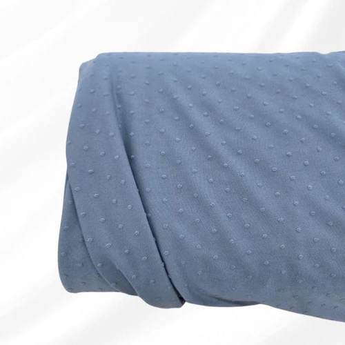 Denim Blue Knit Swiss Dot Fabric (sold by half yards)