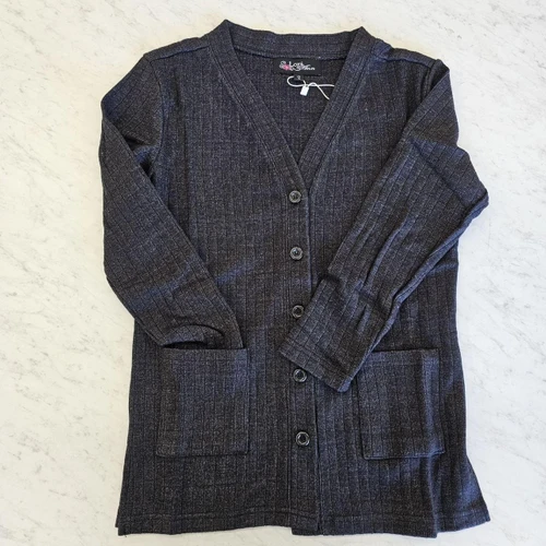 Charcoal Wide Rib Knit Cardigan