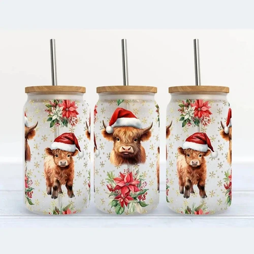Highland Cow Poinsettia Tumbler