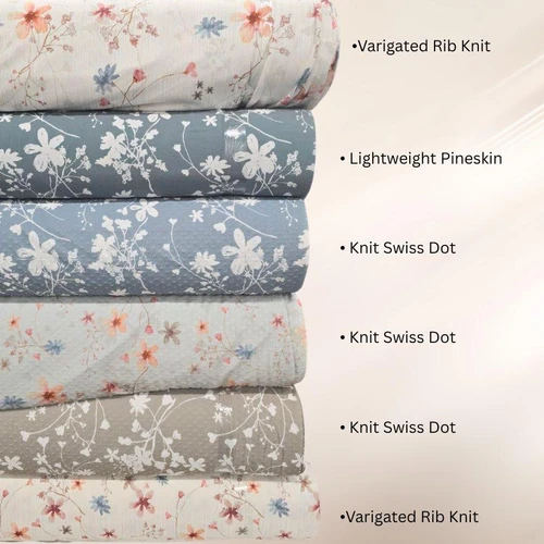 Beth's Exclusive Multi-Colored Whispy Floral on Frosted Sage Knit Swiss Dot (sold by half yards)