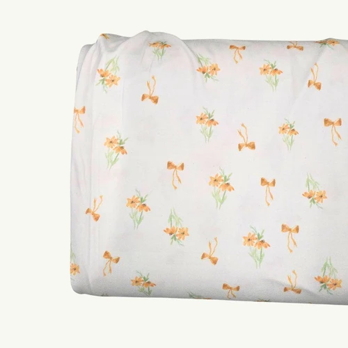 Beth's Exclusive Bow and Daisy on White Single Brushed Poly (sold by half yards)