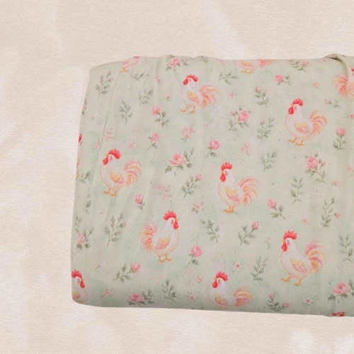 Beth's Exclusive Chicken in my Flowers on Green Single Brushed Poly (sold by half yards)