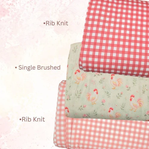Pink Pink Gingham on Unbrushed Rib Knit (sold by half yards)