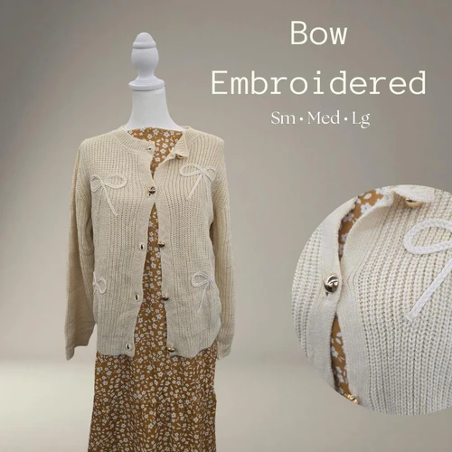 Bow Embroidered Knitted Cardigan