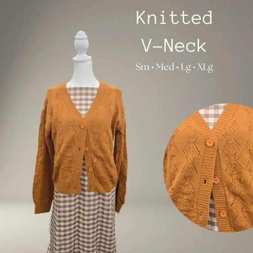 Long Sleeved V-Neck Knitted Cardigan