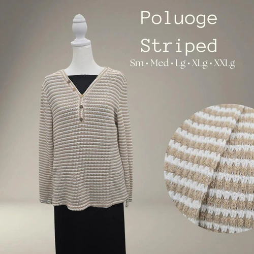 Poluoge Striped V-Neck Top