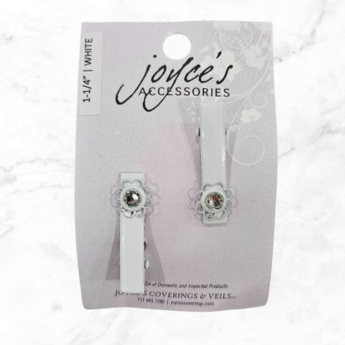 1-1\4" White Pinch Clip Lace Crystal - 2pk.