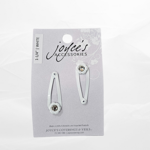 1-1\4" White Snap Clips Floral Crystal - 2pk.