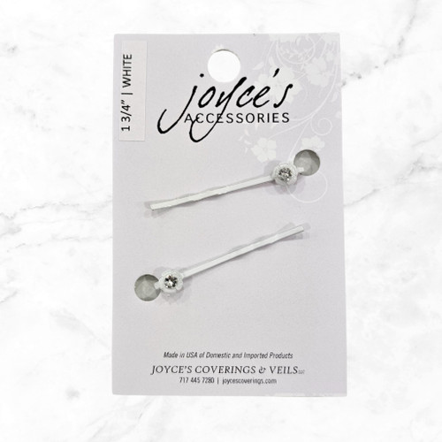 1-3\4" White Bobby Pin Floral Crystal - 2pk.