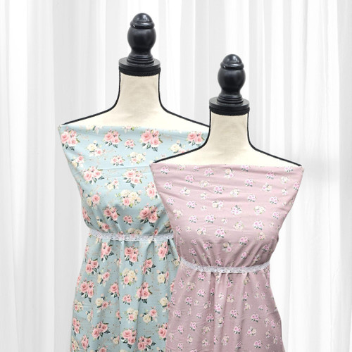 Golden Yellow with Small Rose Bunches Woven Poly Fabric (sold by half yard)