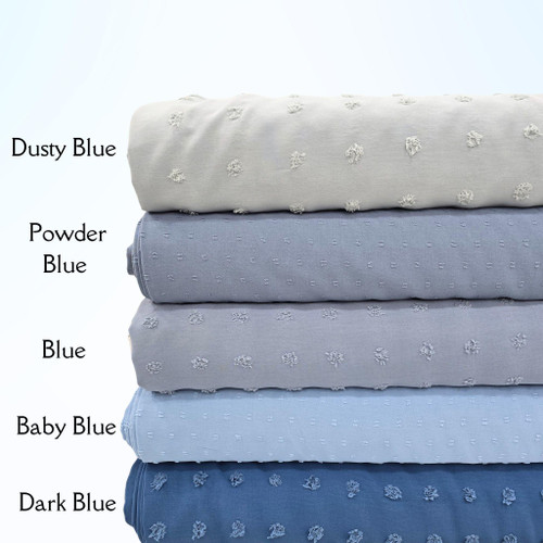 Baby Blue Poly Swiss Dot Fabric (sold by half yard)