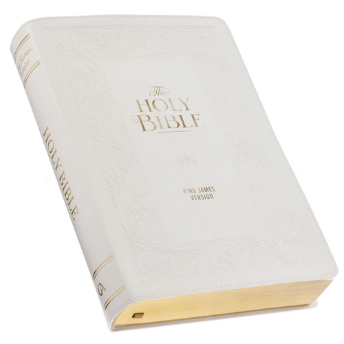 White Floral Faux Leather Giant Print Standard-size King James Version Bible with Thumb Index