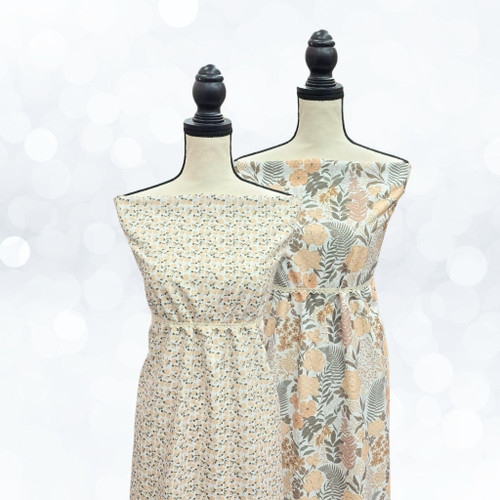 White With Ditsy Peach Floral Lightweight Pine Skin Fabric (sold by half yard)