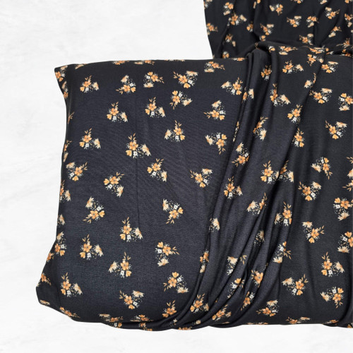 Beth's Exclusive Black With Ditsy Fall Floral Single Brushed DTY Fabric