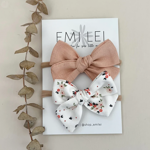 Peach Floral Alligator Clip Bow Set