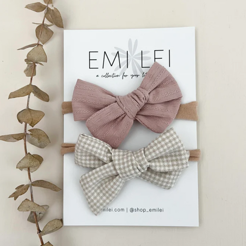 Textured Mauve & Taupe Mini Check Alligator Clip Bow Set