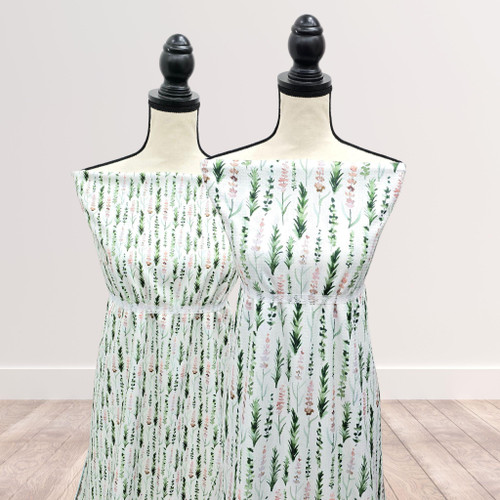 Pink and Green Lilac Large Pointelle Knit Fabric (sold by half yard)