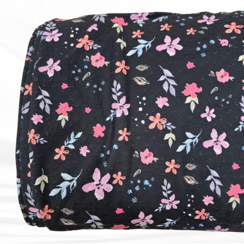 Beth's Exclusive Black with Watercolor Floral 4 Way Stretch Crinkle Poly Fabric (sold by half yards)