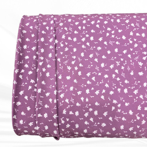 Beth's Exclusive Ditsy Purple Gentle Blossoms 4 Way Stretch Crinkle Poly Fabric (sold by half yards)