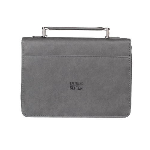 Be Strong in the Lord Gray and Black Faux Leather Classic Bible Cover - Ephesians 6:10