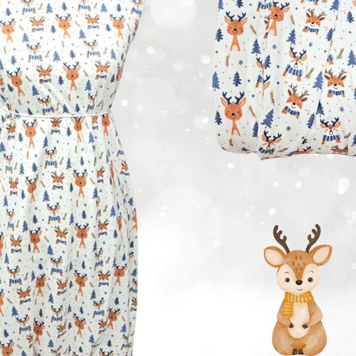 Winter Reindeer Run Flannel Knit Fabric (sold by half yards)